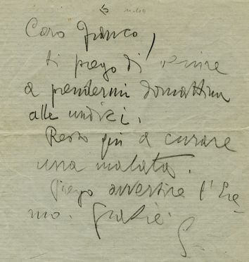  D'Annunzio Gabriele : Breve lettera autografa siglata inviata a Franco Pollastri.  - Asta Grafica & Libri - Libreria Antiquaria Gonnelli - Casa d'Aste - Gonnelli Casa d'Aste