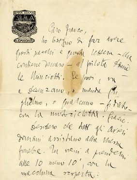  D'Annunzio Gabriele : Lettera autografa inviata a Franco Pollastri.  - Asta Grafica & Libri - Libreria Antiquaria Gonnelli - Casa d'Aste - Gonnelli Casa d'Aste