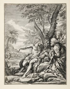  Cornelis Bloemaert  (Utrecht, 1603 - Roma, 1692) : San Giovani Battista indica Cristo ai suoi seguaci.  - Auction Graphics & Books - Libreria Antiquaria Gonnelli - Casa d'Aste - Gonnelli Casa d'Aste