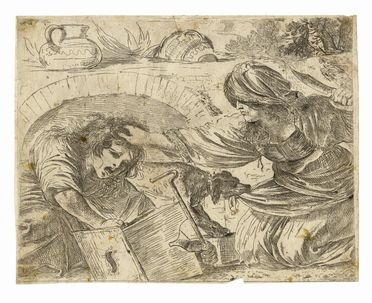  Giovanni Francesco Barbieri (detto il Guercino)  (Cento, 1591 - Bologna, 1666) [attribuito a] : Due donne che lottano.  - Auction Graphics & Books - Libreria Antiquaria Gonnelli - Casa d'Aste - Gonnelli Casa d'Aste
