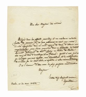  Spontini Gaspare : Lettera autografa firmata.  - Asta Grafica & Libri - Libreria Antiquaria Gonnelli - Casa d'Aste - Gonnelli Casa d'Aste