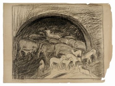  Elisabeth Chaplin  (Fontainebleau, 1890 - Firenze, 1982) : Gregge di pecore.  - Asta Grafica & Libri - Libreria Antiquaria Gonnelli - Casa d'Aste - Gonnelli Casa d'Aste