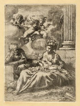  Bartolomeo Biscaino  (Genova,  - 1657) : Sacra Famiglia con la Vergine che allatta.  - Auction Graphics & Books - Libreria Antiquaria Gonnelli - Casa d'Aste - Gonnelli Casa d'Aste