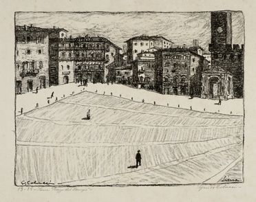  Guido Colucci  (Napoli, 1877 - Roma, 1949) : Siena, Piazza del Campo.  - Auction Graphics & Books - Libreria Antiquaria Gonnelli - Casa d'Aste - Gonnelli Casa d'Aste