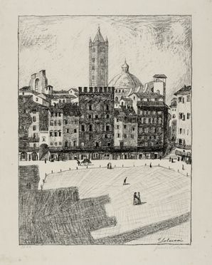  Guido Colucci  (Napoli, 1877 - Roma, 1949) : Siena, Campanile del Duomo.  - Auction Graphics & Books - Libreria Antiquaria Gonnelli - Casa d'Aste - Gonnelli Casa d'Aste