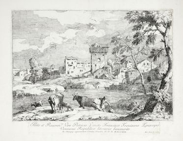  Marco Ricci  (Belluno, 1676 - Venezia, 1730) : Paesaggio con armenti e villaggio con torre quadrata.  - Auction Graphics & Books - Libreria Antiquaria Gonnelli - Casa d'Aste - Gonnelli Casa d'Aste