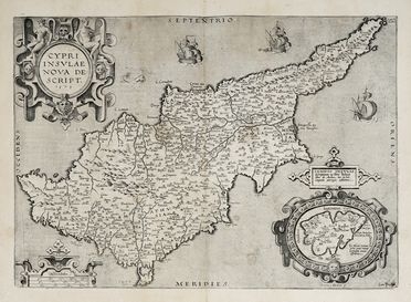  Abraham Ortelius  (Anversa, 1527 - 1598) : Cypri Insulae Nova Descript, 1573.  - Asta Grafica & Libri - Libreria Antiquaria Gonnelli - Casa d'Aste - Gonnelli Casa d'Aste