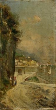  Oscar Ricciardi  (Napoli, 1864 - 1935) [attribuito a] : Veduta costiera.  - Auction Graphics & Books - Libreria Antiquaria Gonnelli - Casa d'Aste - Gonnelli Casa d'Aste
