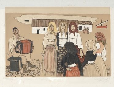  Giuseppe Biasi  (Sassari, 1885 - Adorno Micca, 1945) : Ballo presso lo stagno di Cabras.  - Auction Graphics & Books - Libreria Antiquaria Gonnelli - Casa d'Aste - Gonnelli Casa d'Aste