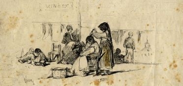  Daniel Vierge  (Madrid, 1851 - Boulogne-sur-Seine, 1904) : Scena quotidiana.  - Auction Graphics & Books - Libreria Antiquaria Gonnelli - Casa d'Aste - Gonnelli Casa d'Aste
