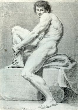  Anonimo del XVIII secolo : Nudo seduto di profilo.  - Auction Graphics & Books - Libreria Antiquaria Gonnelli - Casa d'Aste - Gonnelli Casa d'Aste