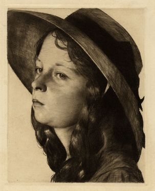  Joseph Uhl  (New York, 1877 - Bergen, 1945) : Mädchen mit Hut (Ragazza con cappello). (Marion).  - Auction Graphics & Books - Libreria Antiquaria Gonnelli - Casa d'Aste - Gonnelli Casa d'Aste