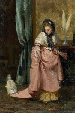  Napoleone Nani  (Venezia, 1841 - 1899) : Dama con gatto.  - Auction Graphics & Books - Libreria Antiquaria Gonnelli - Casa d'Aste - Gonnelli Casa d'Aste