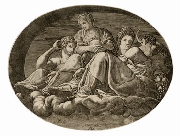  Giorgio Ghisi  (Mantova, 1520 - 1582) : Giunone su una nube con due dee e due putti.  - Auction Graphics & Books - Libreria Antiquaria Gonnelli - Casa d'Aste - Gonnelli Casa d'Aste