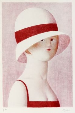  Antonio Bueno  (Berlino, 1918 - Fiesole, 1984) : Donna con cappellino.  - Asta Grafica & Libri - Libreria Antiquaria Gonnelli - Casa d'Aste - Gonnelli Casa d'Aste
