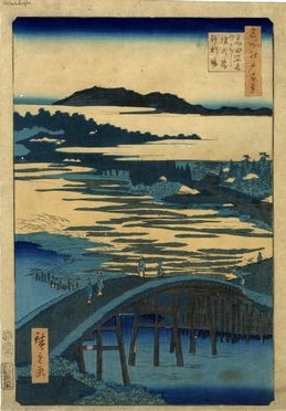  Ando Hiroshige  (Edo, 1797 - 1858) : Takata Sugataminohashi Omokagenohashi jariba (Il ponte Sugatami il ponte Omokage e le cave di ghiaia).  - Auction Graphics & Books - Libreria Antiquaria Gonnelli - Casa d'Aste - Gonnelli Casa d'Aste