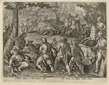  Philips Galle  (Haarlem, 1537 - Anversa, 1612) : Caccia all'orso/Caccia al merlo con la balestra e le torce.  - Auction Graphics & Books - Libreria Antiquaria Gonnelli - Casa d'Aste - Gonnelli Casa d'Aste