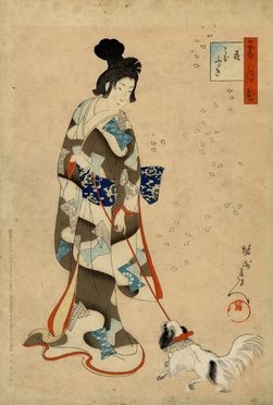 Toyohara Chikanobu (Hashimoto Naoyoshi /Yoshu Chikanobu)  (Prefettura di Niigata, 1838 - Tokyo (?), 1912) : Hanafubuki (Tempesta di petali di ciliegio al vento).  - Auction Graphics & Books - Libreria Antiquaria Gonnelli - Casa d'Aste - Gonnelli Casa d'Aste
