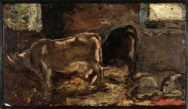  Stefano Bersani  (Melegnano, 1872 - Lora, 1914) : Mucche nella stalla.  - Auction Graphics & Books - Libreria Antiquaria Gonnelli - Casa d'Aste - Gonnelli Casa d'Aste