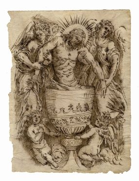  Jacopo Negretti (detto Palma il Giovane)  (Venezia, 1548 - 1628) [cerchia di] : Cristo entro un calice sorretto da angeli.  - Auction Graphics & Books - Libreria Antiquaria Gonnelli - Casa d'Aste - Gonnelli Casa d'Aste