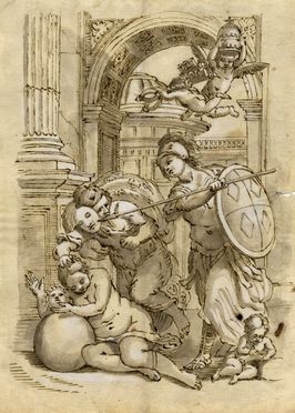  Anonimo del XVII secolo : Allegoria con Minerva che toglie la maschera all'inganno.  - Auction Graphics & Books - Libreria Antiquaria Gonnelli - Casa d'Aste - Gonnelli Casa d'Aste