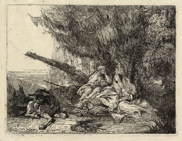  Giandomenico Tiepolo  (Venezia, 1726 - 1804) : La Sacra Famiglia in riposo sotto un albero.  - Asta Grafica & Libri - Libreria Antiquaria Gonnelli - Casa d'Aste - Gonnelli Casa d'Aste