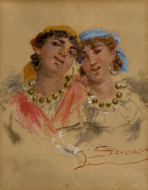  Luigi Scorrano  (Lecce, 1849 - 1924) : Due donne.  - Auction Graphics & Books - Libreria Antiquaria Gonnelli - Casa d'Aste - Gonnelli Casa d'Aste