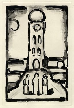  Georges Rouault  (Paris, 1871 - 1958) : Paysage à la tour.  - Asta Stampe, disegni e dipinti antichi, moderni e contemporanei - Libreria Antiquaria Gonnelli - Casa d'Aste - Gonnelli Casa d'Aste