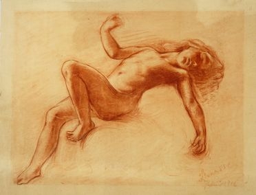  Luigi Bonazza  (Arco, 1877 - Trento, 1965) : Nudo femminile sdraiato.  - Asta Stampe, disegni e dipinti antichi, moderni e contemporanei - Libreria Antiquaria Gonnelli - Casa d'Aste - Gonnelli Casa d'Aste