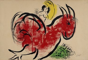  Marc Chagall  (Vitebsk, 1887 - St. Paul de  Vence, 1985) : Le coq rouge.  - Asta Stampe, disegni e dipinti antichi, moderni e contemporanei - Libreria Antiquaria Gonnelli - Casa d'Aste - Gonnelli Casa d'Aste