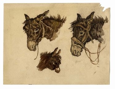  Stefano Bruzzi  (Piacenza, 1835 - 1911) : Studi di teste di cavallo.  - Asta Stampe, disegni e dipinti antichi, moderni e contemporanei - Libreria Antiquaria Gonnelli - Casa d'Aste - Gonnelli Casa d'Aste