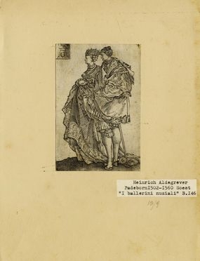  Heinrich Aldegrever  (Paderborn, 1502 - Soest, 1560) : Coppia danzante di profilo volta a sinistra.  - Asta Stampe, disegni e dipinti antichi, moderni e contemporanei - Libreria Antiquaria Gonnelli - Casa d'Aste - Gonnelli Casa d'Aste