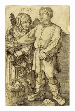  Monogrammista IB  (attivo in Germania tra il 1523 e il 1530, ) : Coppia di contadini al mercato.  - Asta Stampe, disegni e dipinti antichi, moderni e contemporanei - Libreria Antiquaria Gonnelli - Casa d'Aste - Gonnelli Casa d'Aste