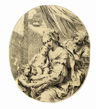  Elisabetta Sirani  (Bologna, 1638 - 1665) : Sacra Famiglia con San Giovannino.  - Asta Stampe, disegni e dipinti antichi, moderni e contemporanei - Libreria Antiquaria Gonnelli - Casa d'Aste - Gonnelli Casa d'Aste