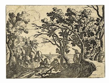  Remigio Cantagallina  (Borgo San Sepolcro,  - Firenze, 1656) : Paesaggio con pescatore  [..]