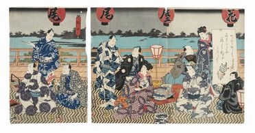  Utagawa Kunisada I (Toyokuni III)  (Edo, 1786 - 1865) : Nôryô (Godersi il fresco della sera).  - Asta Stampe, disegni e dipinti antichi, moderni e contemporanei - Libreria Antiquaria Gonnelli - Casa d'Aste - Gonnelli Casa d'Aste