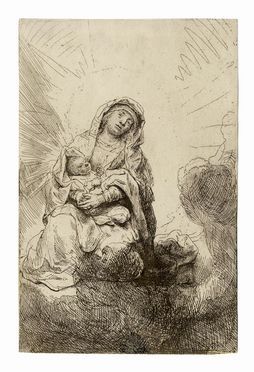 Rembrandt Harmenszoon van Rijn  (Leida, 1606 - Amsterdam, 1669) : La Vergine sulle nubi.  - Asta Stampe, disegni e dipinti antichi, moderni e contemporanei - Libreria Antiquaria Gonnelli - Casa d'Aste - Gonnelli Casa d'Aste