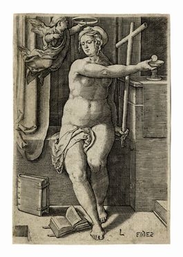  Lucas Van Leyden  (Leyden, 1494 - 1533) : Fides.  - Asta Stampe, disegni e dipinti antichi, moderni e contemporanei - Libreria Antiquaria Gonnelli - Casa d'Aste - Gonnelli Casa d'Aste