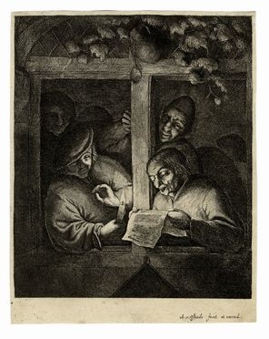  Adriaen (van) Ostade  (Haarlem, 1610 - ivi, 1685) : I cantori.  - Asta Stampe, disegni e dipinti antichi, moderni e contemporanei - Libreria Antiquaria Gonnelli - Casa d'Aste - Gonnelli Casa d'Aste