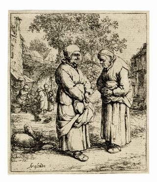  Adriaen (van) Ostade  (Haarlem, 1610 - ivi, 1685) : Le due comari.  - Asta Stampe, disegni e dipinti antichi, moderni e contemporanei - Libreria Antiquaria Gonnelli - Casa d'Aste - Gonnelli Casa d'Aste