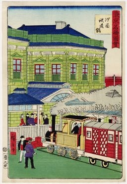  Utagawa Hiroshige III  (1842 - 1894) : Shinbashi suiteishon (La stazione di Shinbashi).  - Asta Stampe, disegni e dipinti antichi, moderni e contemporanei - Libreria Antiquaria Gonnelli - Casa d'Aste - Gonnelli Casa d'Aste