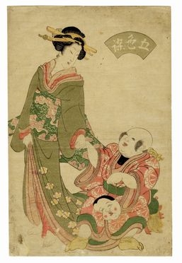  Katsukawa Shunsen  (1762) : Bijin e bimbo con maschera.  - Asta Stampe, disegni e dipinti antichi, moderni e contemporanei - Libreria Antiquaria Gonnelli - Casa d'Aste - Gonnelli Casa d'Aste