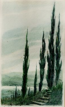  Augusto Giacometti  (Stampa, 1877 - Zurigo, 1947) : I cipressi.  - Asta Stampe, disegni e dipinti antichi, moderni e contemporanei - Libreria Antiquaria Gonnelli - Casa d'Aste - Gonnelli Casa d'Aste