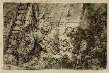  Rembrandt Harmenszoon van Rijn  (Leida, 1606 - Amsterdam, 1669) : La circoncisione nella stalla.  - Asta Stampe, disegni e dipinti antichi, moderni e contemporanei - Libreria Antiquaria Gonnelli - Casa d'Aste - Gonnelli Casa d'Aste