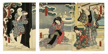  Utagawa Kunisada I (Toyokuni III)  (Edo, 1786 - 1865) : Akegarasu Yuki no Urazato.  - Asta Stampe, disegni e dipinti antichi, moderni e contemporanei - Libreria Antiquaria Gonnelli - Casa d'Aste - Gonnelli Casa d'Aste