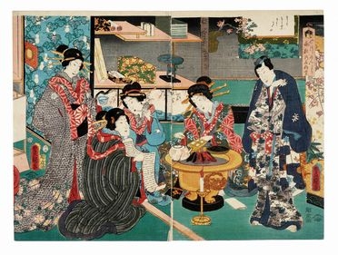  Utagawa Kunisada I (Toyokuni III)  (Edo, 1786 - 1865) : Episodio da Genji monogatari.  - Asta Stampe, disegni e dipinti antichi, moderni e contemporanei - Libreria Antiquaria Gonnelli - Casa d'Aste - Gonnelli Casa d'Aste