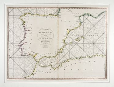  Louis Stanislas d'Arcy (de) La Rochette  (Inghilterra, 1731 - 1802) : A Chart of the Coasts of Spain and Portugal, with the Balearic Islands, and Part of the Coast of Barbary. MDCCLXXX. 2d. Edition  - Asta Stampe, disegni e dipinti antichi, moderni e contemporanei - Libreria Antiquaria Gonnelli - Casa d'Aste - Gonnelli Casa d'Aste