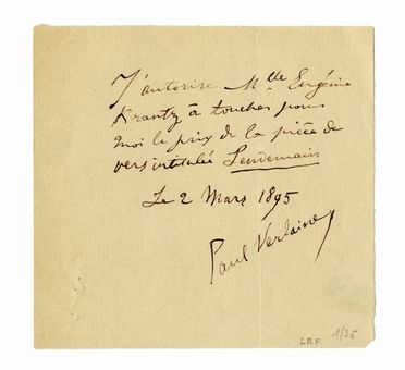  Verlaine Paul : Biglietto autografo firmato.  - Asta Libri, autografi e manoscritti  [..]