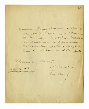  Manet Edouard : Richiesta di permesso autografa firmata inviata al Direttore dell'Accademia  [..]