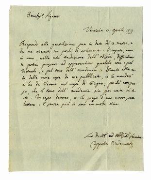  Pindemonte Ippolito : Lettera autografa firmata.  - Asta Libri, autografi e manoscritti  [..]